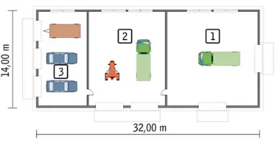 Budynek garażowo-magazynowy GMC10 — rzuty kondygnacji 1 (odbicie lustrzane)
