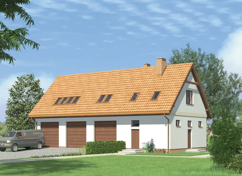 Projekt domu Budynek garażowo-magazynowy z częścią mieszkalną GM04 — wizualizacja