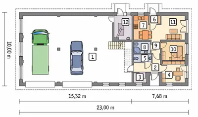 Budynek garażowo-magazynowy z częścią mieszkalną, pomocniczą i antresolą gospodarczą GMC57a — rzuty kondygnacji 1 (odbicie lustrzane)