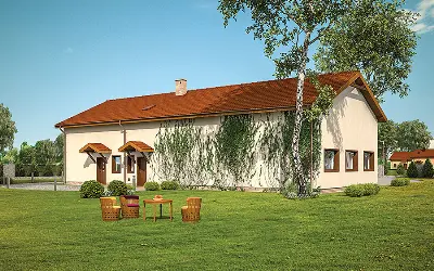 Budynek garażowo-magazynowy z częścią mieszkalną, pomocniczą i antresolą gospodarczą GMC57a — wizualizacje 2 (odbicie lustrzane)