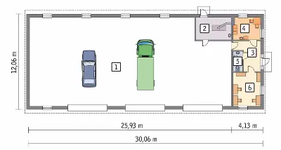 Budynek garażowo-magazynowy z częścią pomocniczą GMC04f — rzuty kondygnacji 1 (odbicie lustrzane)