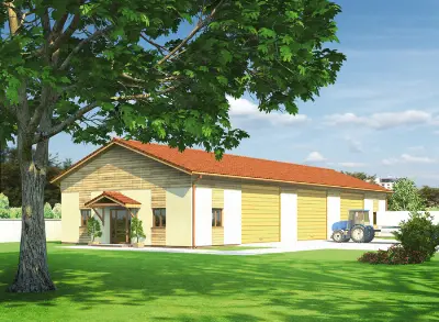 Projekt domu Budynek garażowo-magazynowy z częścią pomocniczą GMC04f — wizualizacja