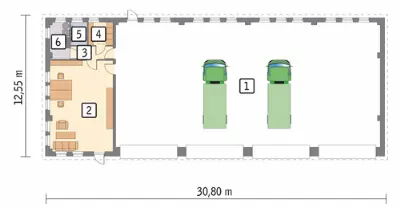 Budynek garażowo-magazynowy z pom. pomocniczymi GMC30a — rzuty kondygnacji 1 (odbicie lustrzane)