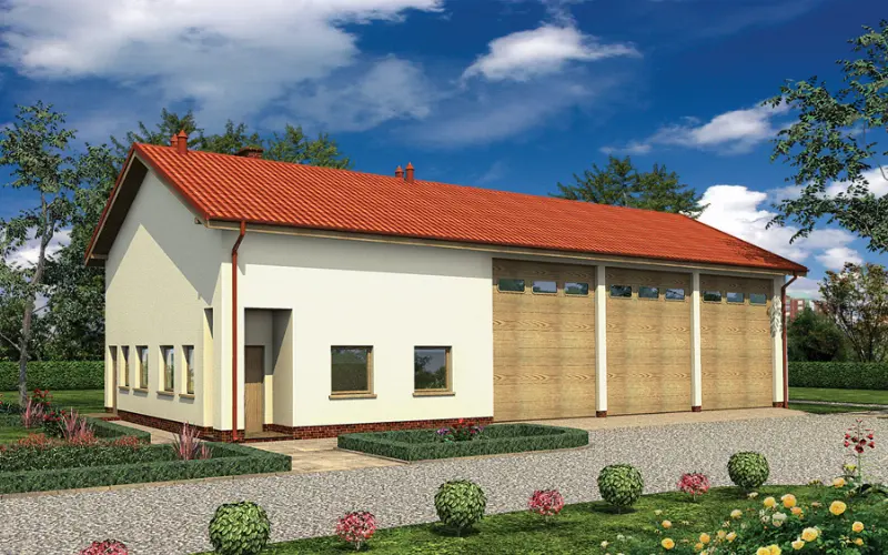 Projekt domu Budynek garażowo-magazynowy z pom. pomocniczymi GMC53 — wizualizacja