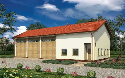 Budynek garażowo-magazynowy z pom. pomocniczymi GMC53 — wizualizacje 1 (odbicie lustrzane)