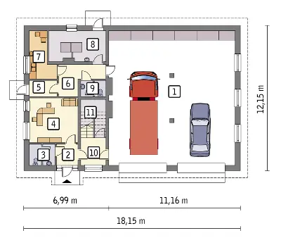 Budynek garażowo-magazynowy z pom. pomocniczymi i poddaszem gospodarczym GMC14c — rzuty kondygnacji 1
