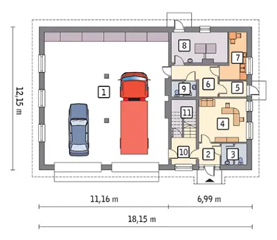 Budynek garażowo-magazynowy z pom. pomocniczymi i poddaszem gospodarczym GMC14c — rzuty kondygnacji 1 (odbicie lustrzane)