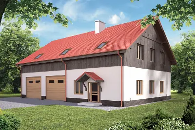 Budynek garażowo-magazynowy z pom. pomocniczymi i poddaszem gospodarczym GMC14c — wizualizacje 1 (odbicie lustrzane)