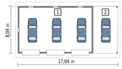 Budynek garażowo-magazynowy z wiatą GM03a — rzuty kondygnacji 1 (odbicie lustrzane)