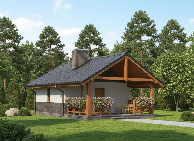 Projekt domu Budynek gospodarczy z sauną i wiatą rekreacyjną G22 — wizualizacja