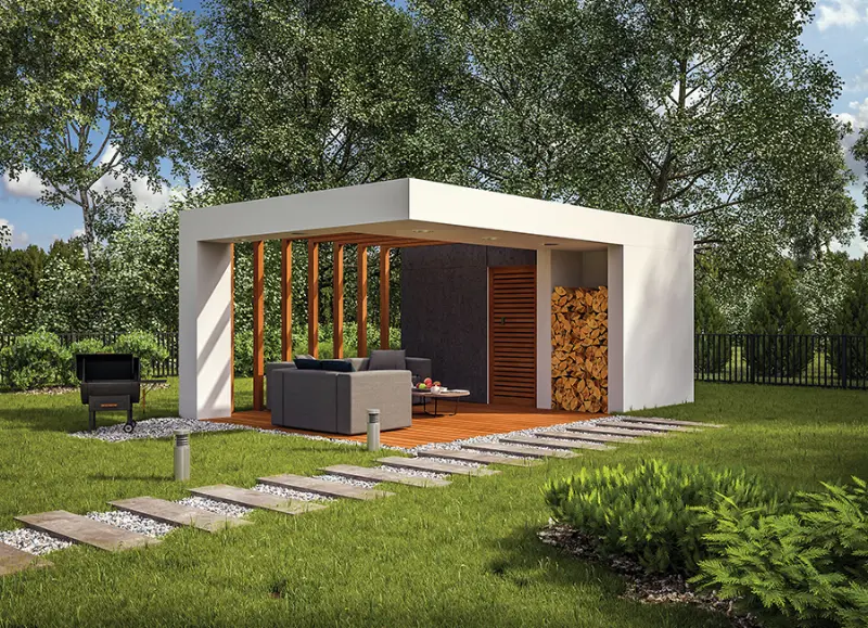 Projekt domu Budynek gospodarczy z wiatą rekreacyjną GC101 — wizualizacja
