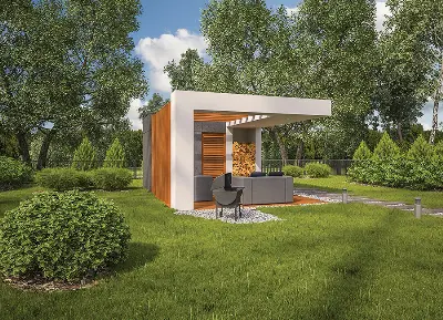 Budynek gospodarczy z wiatą rekreacyjną GC101 — wizualizacje 1