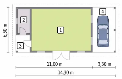 Budynek inwentarsko-gospodarczy z wiatą garażową IGC22 — rzuty kondygnacji 1 (odbicie lustrzane)