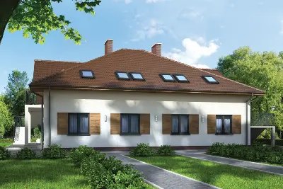 Budynek rekreacyjny całoroczny (z pokojami gościnnymi) UC47a — wizualizacje 2 (odbicie lustrzane)