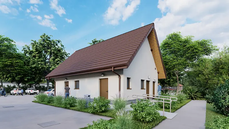 Projekt domu Budynek sanitarny, sezonowy UC55a — wizualizacja