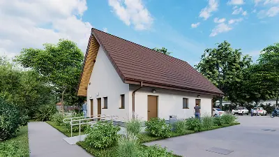 Budynek sanitarny, sezonowy UC55a — wizualizacje 1 (odbicie lustrzane)