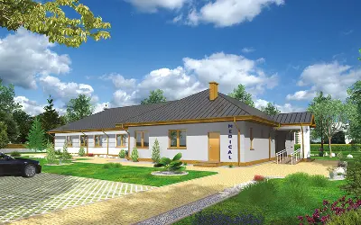 Budynek usługowy (punkt opieki medycznej) UC36a — wizualizacje 1 (odbicie lustrzane)
