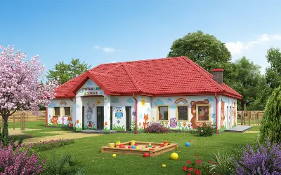 Budynek usługowy (punkt opieki przedszkolnej) UC37 — wizualizacje 1 (odbicie lustrzane)