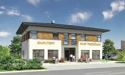 Budynek usługowy U15e — wizualizacje 1 (odbicie lustrzane)