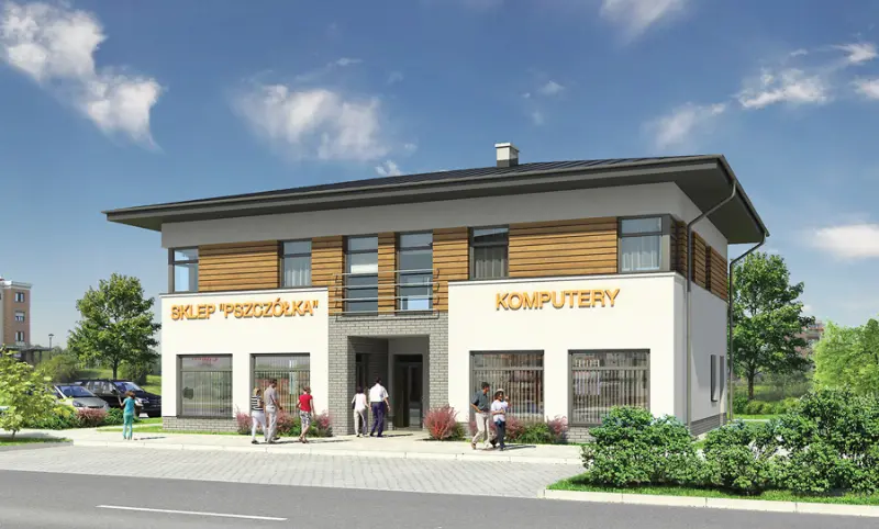 Projekt domu Budynek usługowy U15e — wizualizacja