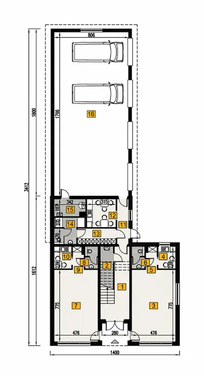 Budynek usługowy U34a — rzuty kondygnacji 1 (odbicie lustrzane)