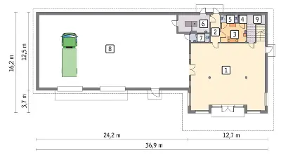 Budynek usługowy UC13 — rzuty kondygnacji 1 (odbicie lustrzane)