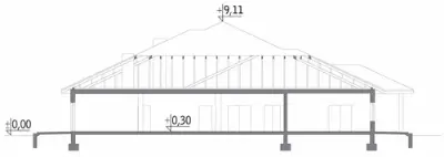 Budynek usługowy UC20a — przekroje 1 (odbicie lustrzane)