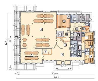 Budynek usługowy UC20a — rzuty kondygnacji 1 (odbicie lustrzane)