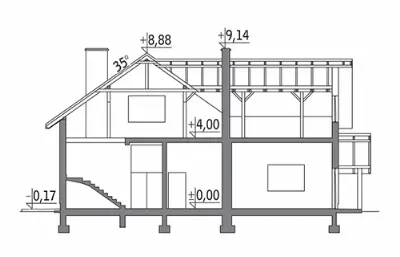 Budynek usługowy UC35a — przekroje 1 (odbicie lustrzane)