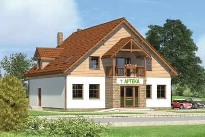 Budynek usługowy z częścią mieszkalną UC27 — wizualizacje 1 (odbicie lustrzane)