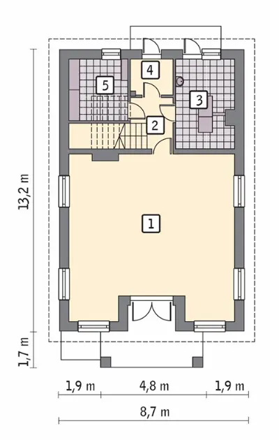 Budynek usługowy z częścią mieszkalną UC38a — rzuty kondygnacji 1 (odbicie lustrzane)