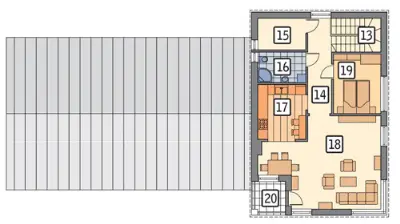 Budynek usługowy z częścią mieszkalną UC43 — rzuty kondygnacji 2 (odbicie lustrzane)