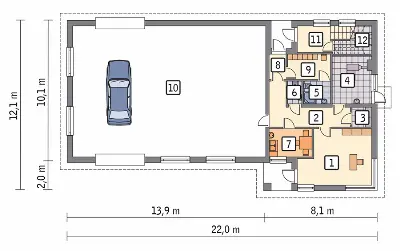 Budynek usługowy z częścią mieszkalną UC43b — rzuty kondygnacji 1 (odbicie lustrzane)