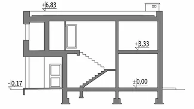 Budynek usługowy z częścią mieszkalną UC66 — przekroje 1 (odbicie lustrzane)