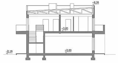 Budynek usługowy z częścią mieszkalną UC69 — przekroje 1 (odbicie lustrzane)