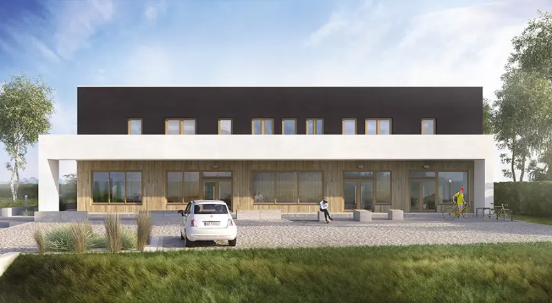 Projekt domu Budynek usługowy z częścią mieszkalną UC69 — wizualizacja