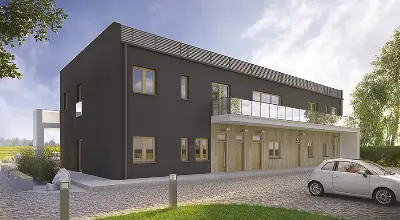 Budynek usługowy z częścią mieszkalną UC69 — wizualizacje 3 (odbicie lustrzane)