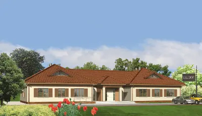 Budynek usługowy (z pokojami gościnnymi) UC10 — wizualizacje 1 (odbicie lustrzane)