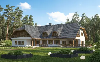 Budynek usługowy z pokojami gościnnymi UC11 — wizualizacje 1 (odbicie lustrzane)