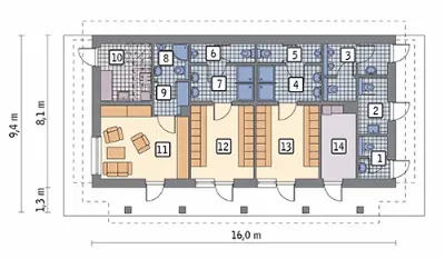 Budynek usługowy (zaplecza socjalnego) U31 — rzuty kondygnacji 1 (odbicie lustrzane)