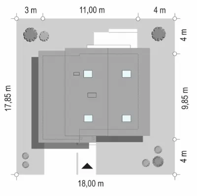 D03 z garażem — plan sytuacyjny 1 (odbicie lustrzane)
