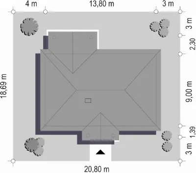 Dom na Dębowej — plan sytuacyjny 1 (odbicie lustrzane)