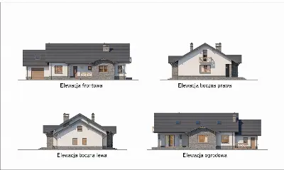 Dom na górce — elewacje 1 (odbicie lustrzane)