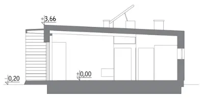 Dom oszczędny (z wentylacją mechaniczną i rekuperacją) — przekroje 1 (odbicie lustrzane)