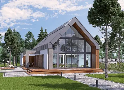 Dom z klimatem - wariant II (aranżacja 1) (z wentylacją mechaniczną i rekuperacją) — wizualizacje 3 (odbicie lustrzane)