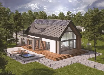 Dom z klimatem - wariant IV (z wentylacją mechaniczną i rekuperacją) — wizualizacje 2 (odbicie lustrzane)