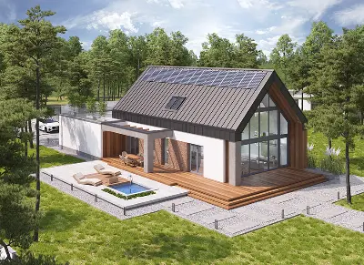 Dom z klimatem - wariant V (z wentylacją mechaniczną i rekuperacją) — wizualizacje 2 (odbicie lustrzane)