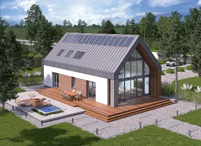 Dom z klimatem (z wentylacją mechaniczną i rekuperacją) — wizualizacje 3 (odbicie lustrzane)