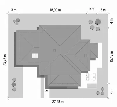 Dom z Widokiem 3 wariant B — plan sytuacyjny 1 (odbicie lustrzane)
