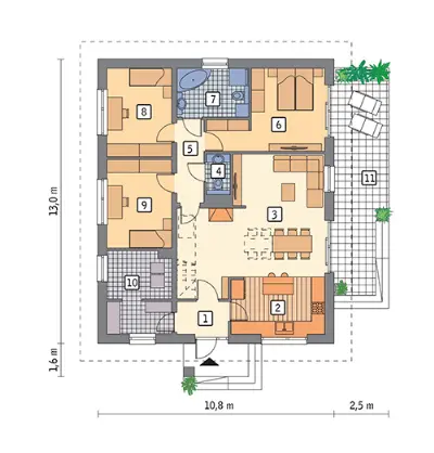 Dopasowany - wariant II (aranżacja 1) — rzuty kondygnacji 1 (odbicie lustrzane)